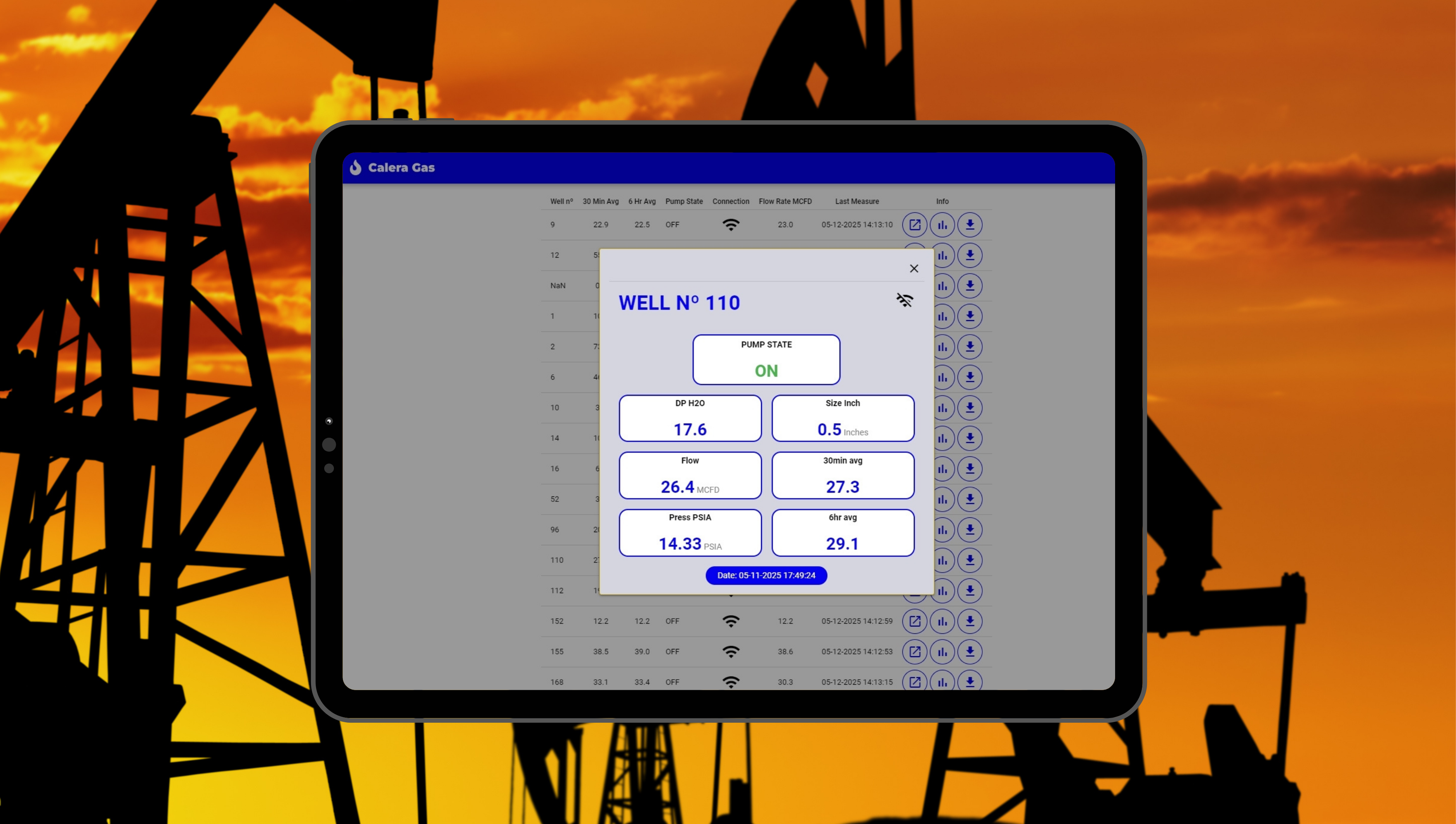 app de calera funcionando en un monitor